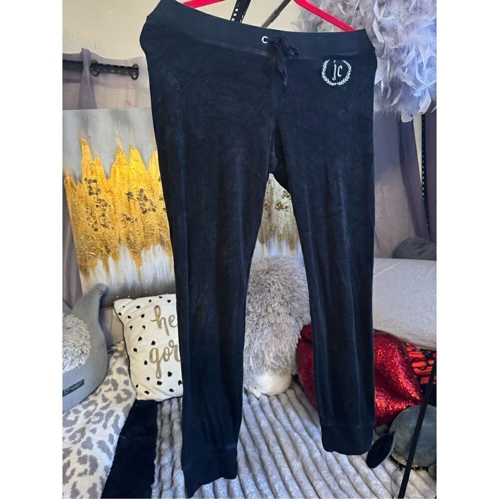 Vintage JC black terry velour sweat pants track pants suit bling juicy couture